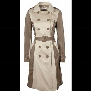 Ben de Lisi Two Tone khaki tan belted trench coat Ben de Lisi Two Tone khaki tan belted trench coat